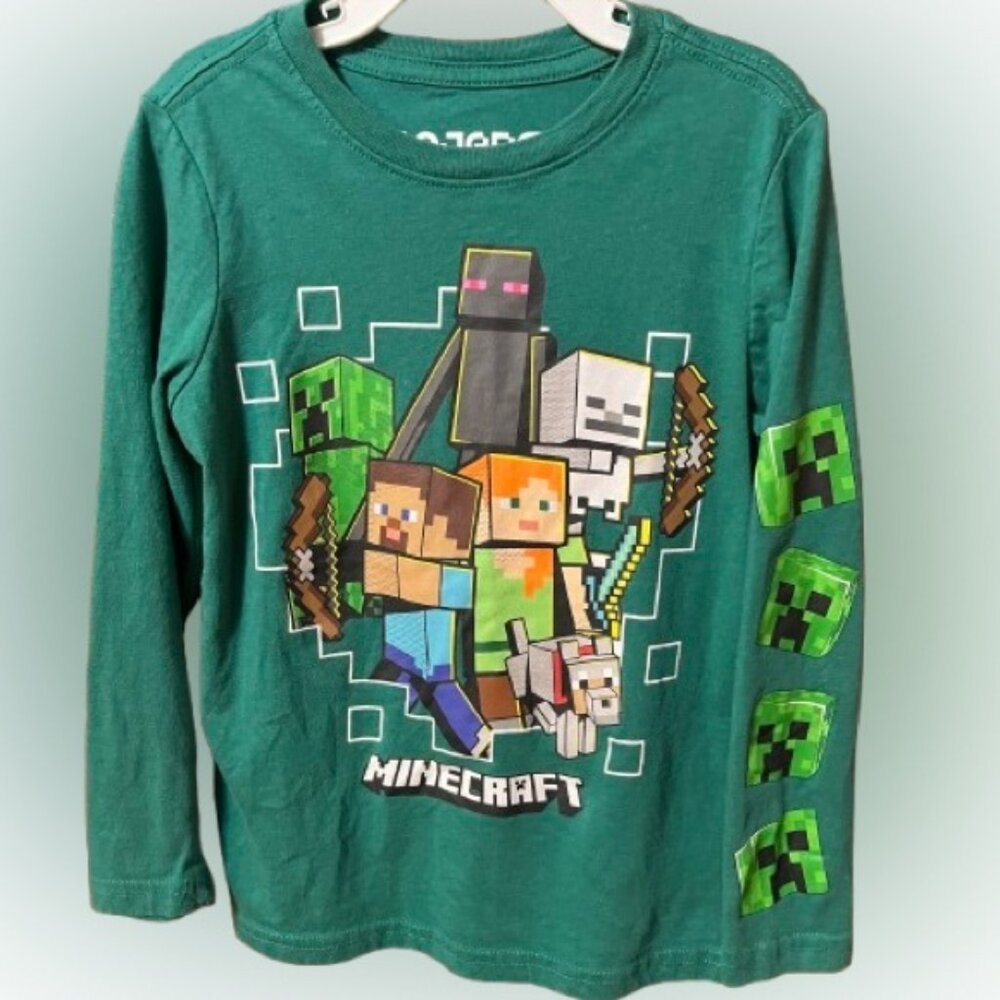 Minecraft Mojang Studios Green Kids Long Sleeve Shirt Size XS